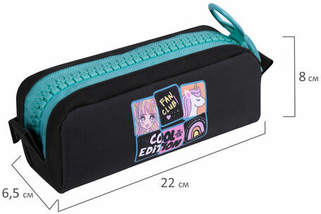 Пенал BRAUBERG с объемной "тракторной" молнией, 1 отделение, ткань, 22х8х6,5 см, "Cool anime", 272342