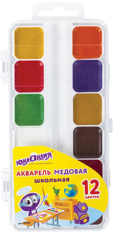 Краски акварельные ЮНЛАНДИЯ "ШКОЛЬНЫЕ", медовые, 12 цветов, КЛАССИЧЕСКИЕ, пластик, 191529