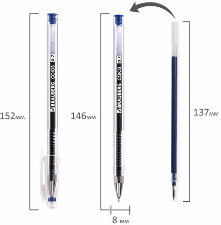 Ручка гелевая РОССИЯ "СОЮЗ", СИНЯЯ, корпус прозрачный, узел 0,7 мм, линия письма 0,5 мм, BRAUBERG, 143962