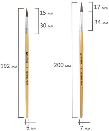 Кисти BRAUBERG, набор 5 шт. (пони, круглые № 1, 2, 3, 4, 5), блистер, 200222