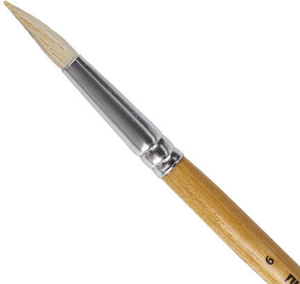 Кисть ПИФАГОР, КОЗА, круглая, № 6, деревянная лакированная ручка, колпачок, пакет с подвесом, 200829