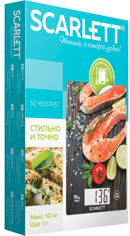 Весы кухонные SCARLETT SC-KS57P37, электронный дисплей, max вес 10 кг, тарокомпенсация, стекло