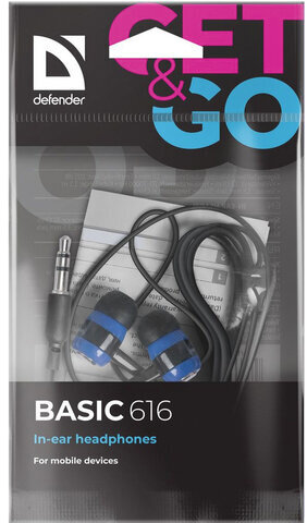 Наушники DEFENDER Basic 616, проводные, 1,1 м, стерео, вкладыши, черные, 63616
