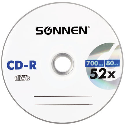 Диск CD-R SONNEN, 700 Mb, 52x, Slim Case (1 штука), 512572