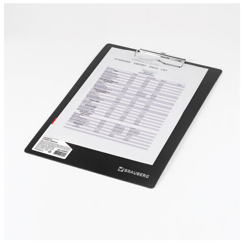 Доска-планшет BRAUBERG Contract сверхпрочная с прижимом А4 (313х225 мм), пластик, 1,5 мм, ЧЕРНАЯ, 223491