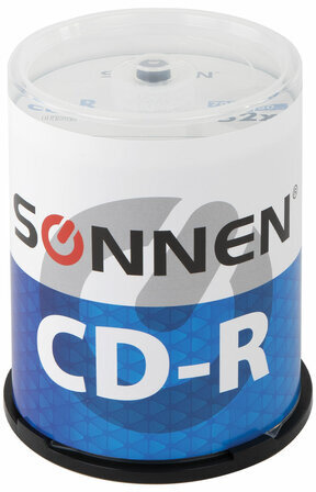 Диски CD-R SONNEN, 700 Mb, 52x, Cake Box (упаковка на шпиле) КОМПЛЕКТ 100 шт., 513533