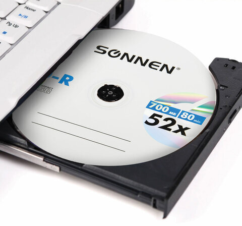 Диски CD-R SONNEN, 700 Mb, 52x, Cake Box (упаковка на шпиле) КОМПЛЕКТ 100 шт., 513533