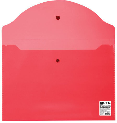 Папка-конверт с кнопкой STAFF, А4, до 100 листов, прозрачная, красная, 0,12 мм, 225172