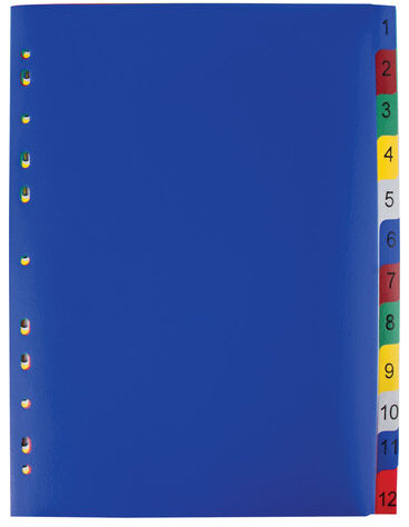 Разделитель пластиковый ОФИСМАГ, А4, 12 листов, цифровой 1-12, оглавление, цветной, РОССИЯ, 225617