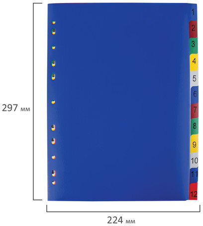 Разделитель пластиковый ОФИСМАГ, А4, 12 листов, цифровой 1-12, оглавление, цветной, РОССИЯ, 225617