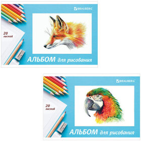 Альбом для рисования, А4, 20 л., скоба, обложка картон, BRAUBERG, 200х283 мм, "Я рисую мир" (2 вида), 104872