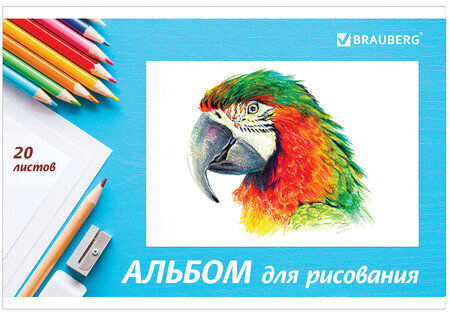 Альбом для рисования, А4, 20 л., скоба, обложка картон, BRAUBERG, 200х283 мм, "Я рисую мир" (2 вида), 104872