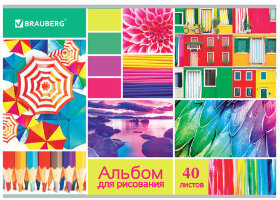 Альбом для рисования А4 40 л., скоба, выборочный лак, BRAUBERG, 202х285 мм, "Коллаж" (1 вид), 105099