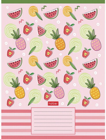 Тетрадь 18 л., HATBER, клетка, обложка картон, "Фруктис" (5 видов в спайке), 18Т5В1