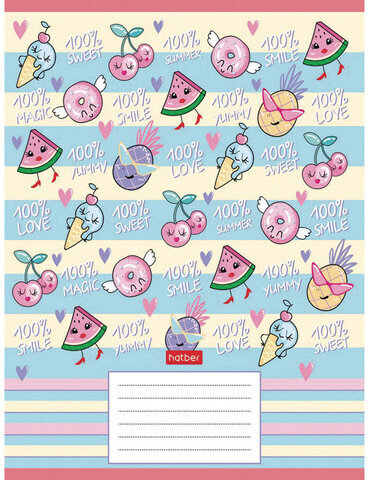 Тетрадь 18 л., HATBER, клетка, обложка картон, "Фруктис" (5 видов в спайке), 18Т5В1