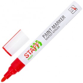 Маркер-краска лаковый (paint marker) 2-4 мм, КРАСНЫЙ, НИТРО-ОСНОВА, STAFF PROFIT, для любых поверхностей, 152582