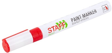 Маркер-краска лаковый (paint marker) 2-4 мм, КРАСНЫЙ, НИТРО-ОСНОВА, STAFF PROFIT, для любых поверхностей, 152582