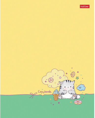 Тетрадь А5 48 л. HATBER скоба, клетка, фактурное тиснение, "Кот Пирожок" (5 в спайке), 48Т5тВ1