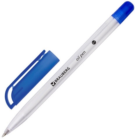Ручка шариковая масляная BRAUBERG "Olive Pen", СИНЯЯ, корпус прозрачный, 0,7 мм, линия 0,35 мм, 141476