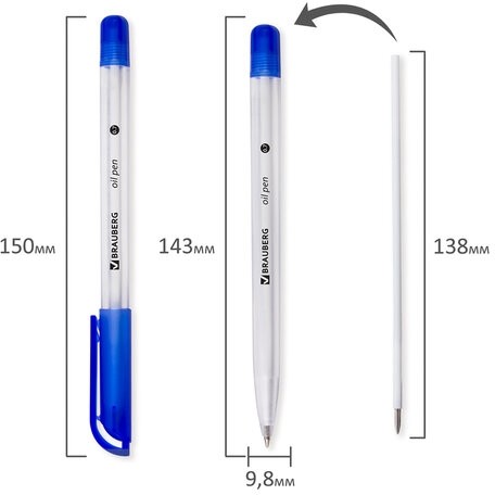 Ручка шариковая масляная BRAUBERG "Olive Pen", СИНЯЯ, корпус прозрачный, 0,7 мм, линия 0,35 мм, 141476