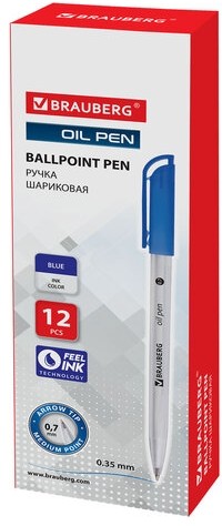 Ручка шариковая масляная BRAUBERG "Olive Pen", СИНЯЯ, корпус прозрачный, 0,7 мм, линия 0,35 мм, 141476