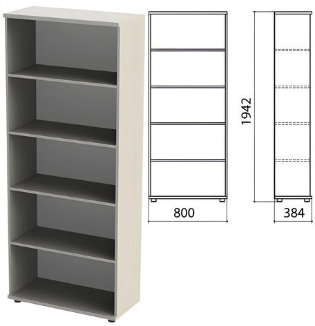 Шкаф (стеллаж) "Этюд", 800х384х1942 мм, 4 полки, серый, 399999-03