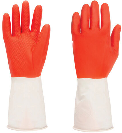 Перчатки хозяйственные латексные БИКОЛОР ПРОЧНЫЕ, бело-красные, размер M (средний), 70 г, Komfi, ADM, 25813
