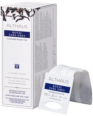 Чай ALTHAUS "Royal Earl Grey" черный, 15 пирамидок по 4 г для чайника, ГЕРМАНИЯ, TALTHB-GP0056