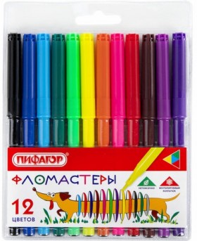 Фломастеры ПИФАГОР "Веселая такса", 12 цветов, вентилируемый колпачок, 151397