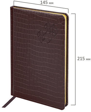 Еженедельник датированный 2025 А5 145х215 мм BRAUBERG "Comodo", под кожу, темно-коричневый, 115956