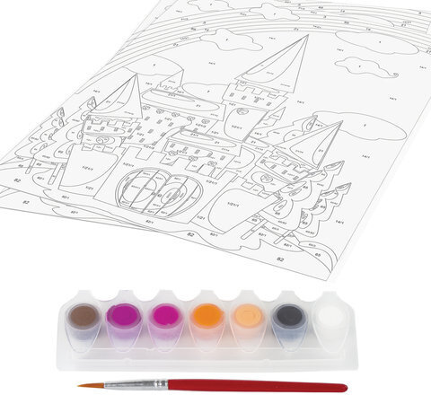 Раскраска по номерам А5, ЮНЛАНДИЯ "ЗАМОК", С АКРИЛОВЫМИ КРАСКАМИ, на картоне, кисть, 661602