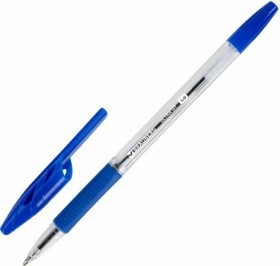Ручка шариковая с грипом BRAUBERG "ULTRA GT", СИНЯЯ, корпус прозрачный, линия 0,5 мм, 144051