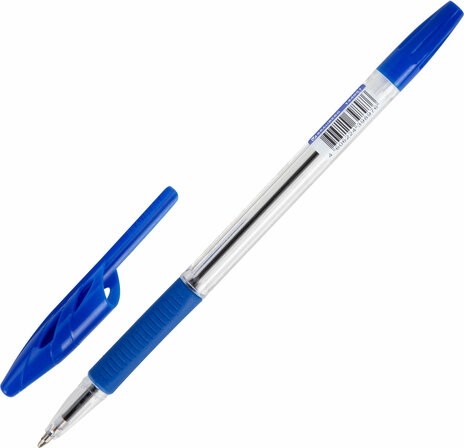 Ручка шариковая с грипом BRAUBERG "ULTRA GT", СИНЯЯ, корпус прозрачный, линия 0,5 мм, 144051