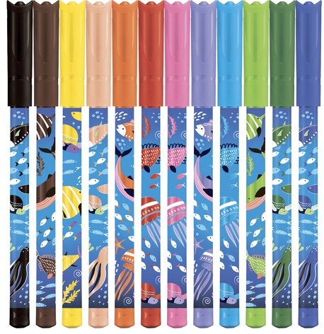 Фломастеры MAPED COLOR'PEPS "Ocean Life", 12 цветов, смываемые, вентилируемый колпачок, 845701