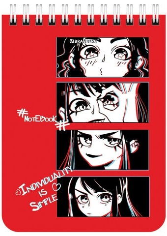 Блокнот МАЛЫЙ ФОРМАТ А6 108х145 мм, 40 л., гребень, картон, клетка, BRAUBERG, "Anime emotions", 114392