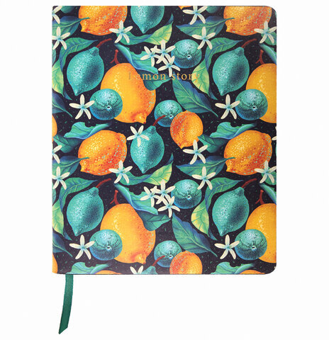 Тетрадь А5 (168х208 мм), 80 л., сшивка, клетка, под кожу, бумага 70 г/м2, фольга, BRAUBERG VISTA, "Lemon Story", 403918