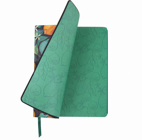 Тетрадь А5 (168х208 мм), 80 л., сшивка, клетка, под кожу, бумага 70 г/м2, фольга, BRAUBERG VISTA, "Lemon Story", 403918