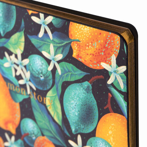 Тетрадь А5 (168х208 мм), 80 л., сшивка, клетка, под кожу, бумага 70 г/м2, фольга, BRAUBERG VISTA, "Lemon Story", 403918