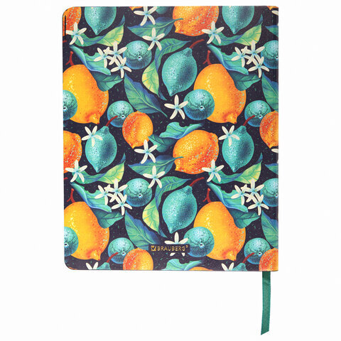 Тетрадь А5 (168х208 мм), 80 л., сшивка, клетка, под кожу, бумага 70 г/м2, фольга, BRAUBERG VISTA, "Lemon Story", 403918