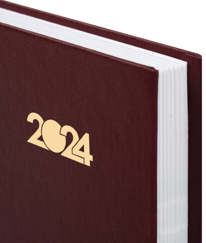 Ежедневник датированный 2024 145х215 мм, А5, STAFF, обложка бумвинил, бордовый, 115136