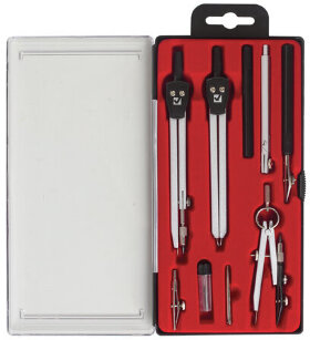 Готовальня BRAUBERG &quot;Architect&quot;, 9 предметов: циркуль + измер + кронциркуль, рейсфедер + держатель, 2 вставки, удлинитель, грифель, 210353