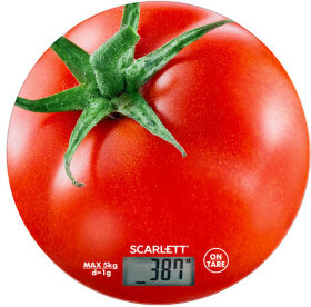 Весы кухонные SCARLETT SC-KS57P38 &quot;Помидор&quot;, электронный дисплей, max вес 5 кг, тарокомпенсация, стекло
