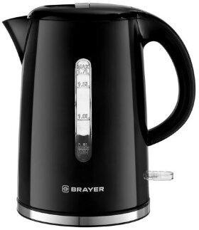Чайник BRAYER BR1032, 1,7 л, 2200 Вт, закрытый нагревательный элемент, автоотключение, пластик, черный, 1032BR