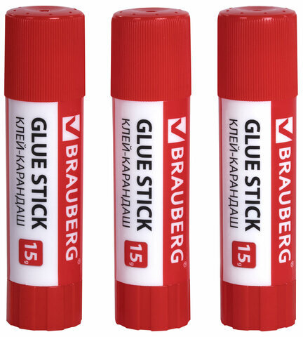 Клей-карандаш 15 г ВЫГОДНАЯ УПАКОВКА BRAUBERG, 3 штуки на блистере, 271307