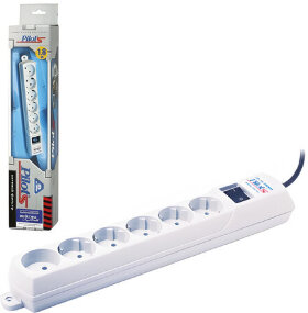 Сетевой фильтр PILOT &quot;S&quot;, 5 компьютерных розеток + 1 бытовая розетка, 1,8 м, белый
