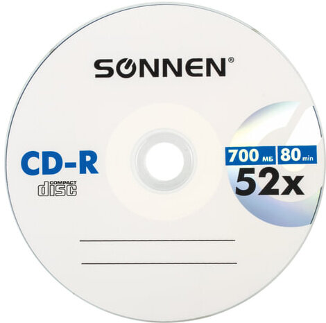 Диск CD-R SONNEN, 700 Mb, 52x, бумажный конверт (1 штука), 512573