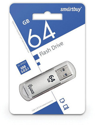 Флеш-диск 64 GB, SMARTBUY V-Cut, USB 3.0, металлический корпус, серебристый, SB64GBVC-S3