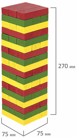 Игра настольная "ЦВЕТНАЯ БАШНЯ", 54 окрашенных деревянных блока + кубик, BRAUBERG HOBBY, 665493