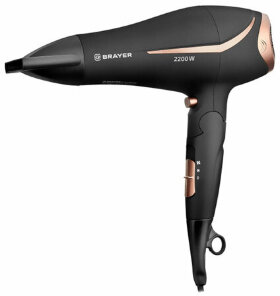 Фен BRAYER BR3000BN, 2200 Вт, 2 скорости, 3 температурных режима, складная ручка, черный