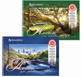Альбом для рисования, А4, 40 листов, гребень, обложка картон, BRAUBERG, 205х290 мм, "Удивительная Природа" (2 вида), 102832